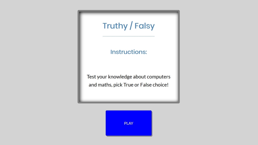 A screenshot of Mark's project, Truthy/Falsy