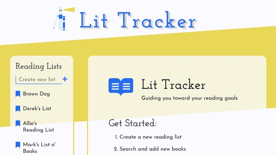 A screenshot of Mark's project, Lit Tracker